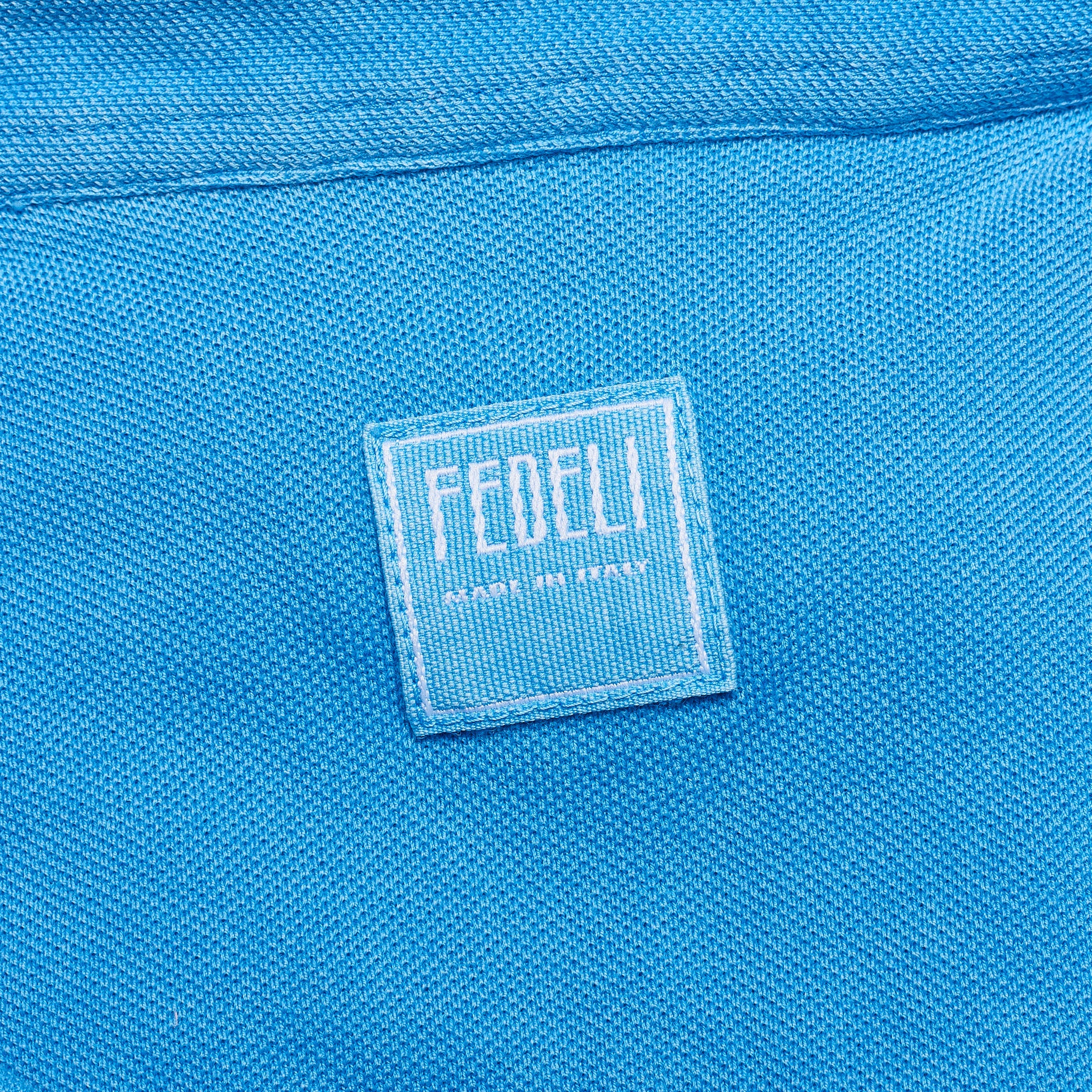 FEDELI Solid Sky Blue Cotton Pique Long Sleeve Polo Shirt NEW