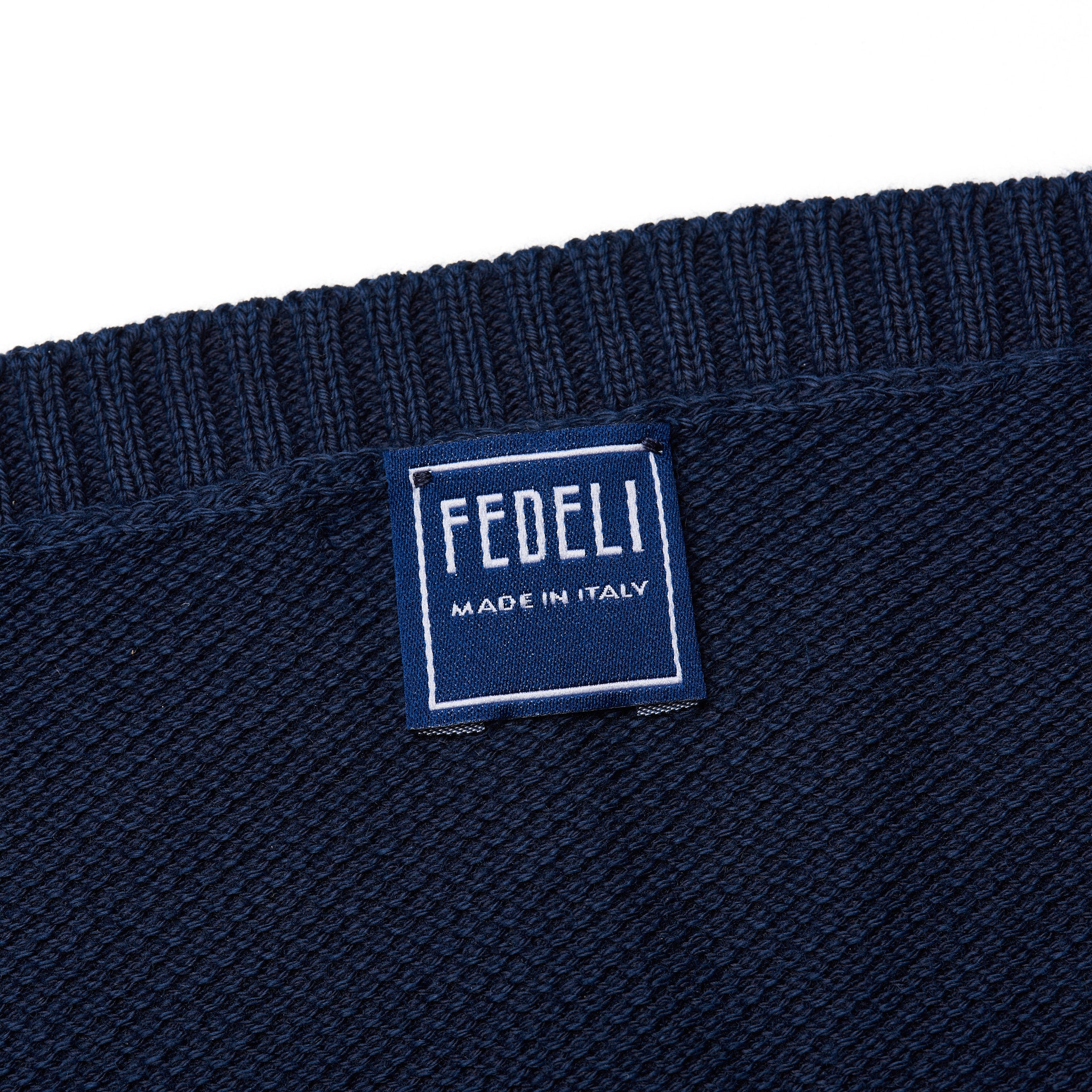 FEDELI "Argentina Bahamas" Solid Blue Cotton Knit Crewneck Sweater 58 NEW 3XL