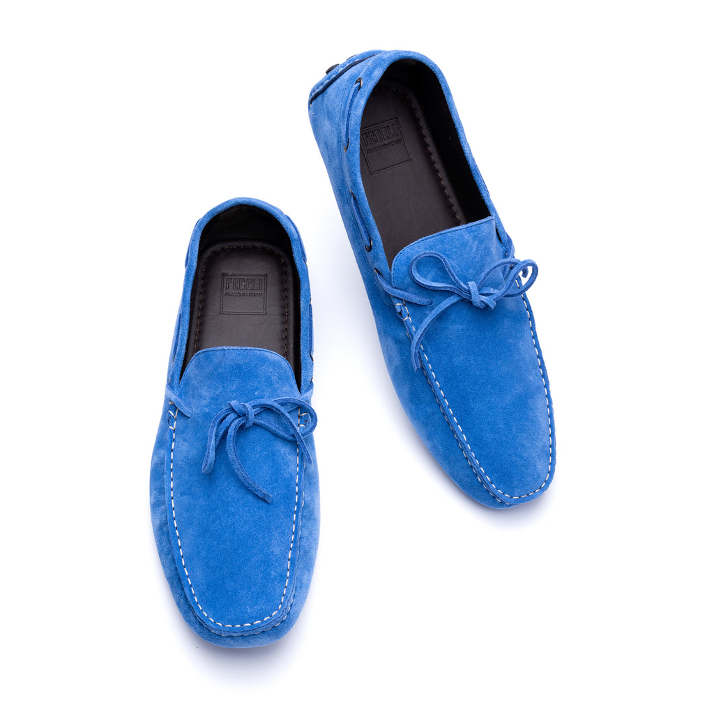 blue suede moccasins