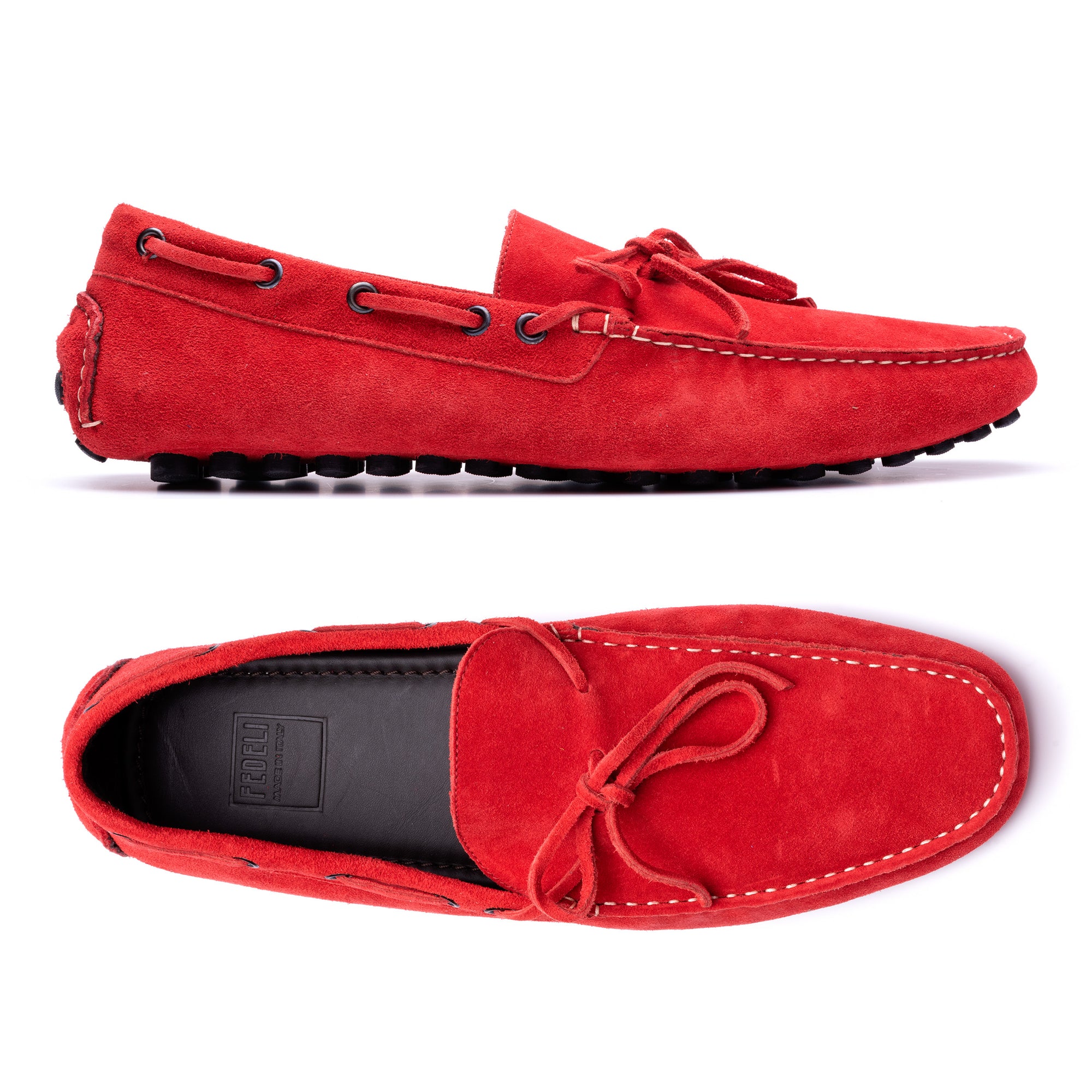 red suede loafers