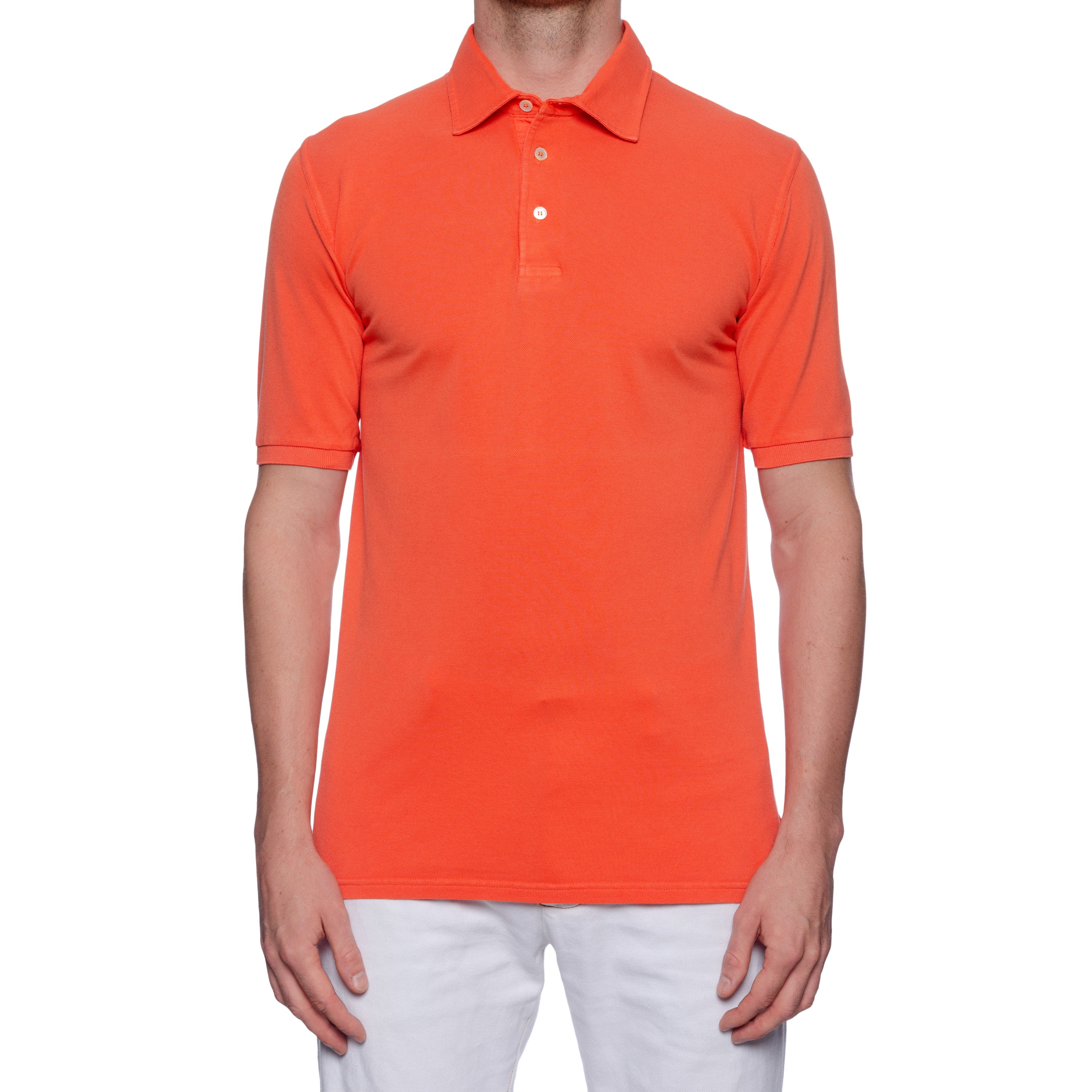 FEDELI "North" Coral Cotton Pique Frosted Short Sleeve Polo Shirt 50 NEW US M