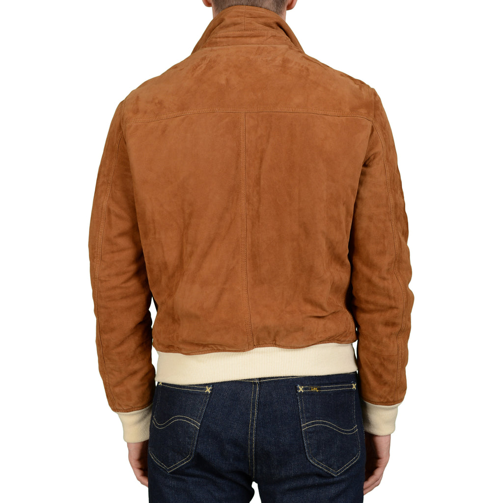 FRANCK NAMANI Brown Suede Cashmere Lined Bomber Jacket with Croco Trim ...