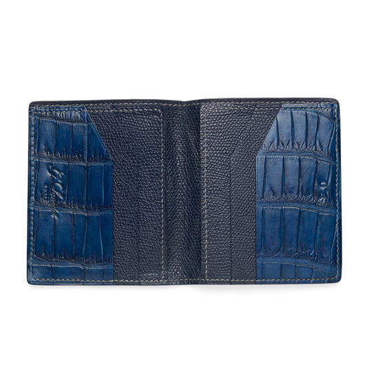 Blue Double Side Genuine Alligator Crocodile Leather Bifold Wallet For Men’s
