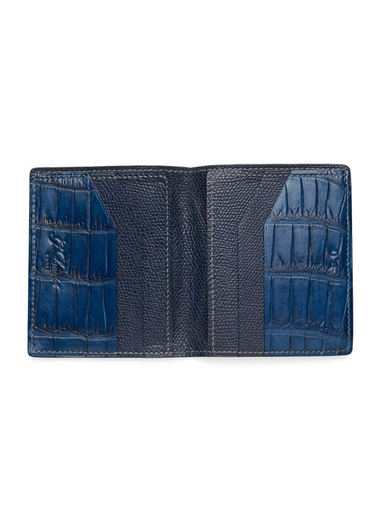 Blue Double Side Genuine Alligator Crocodile Leather Bifold Wallet For Men’s