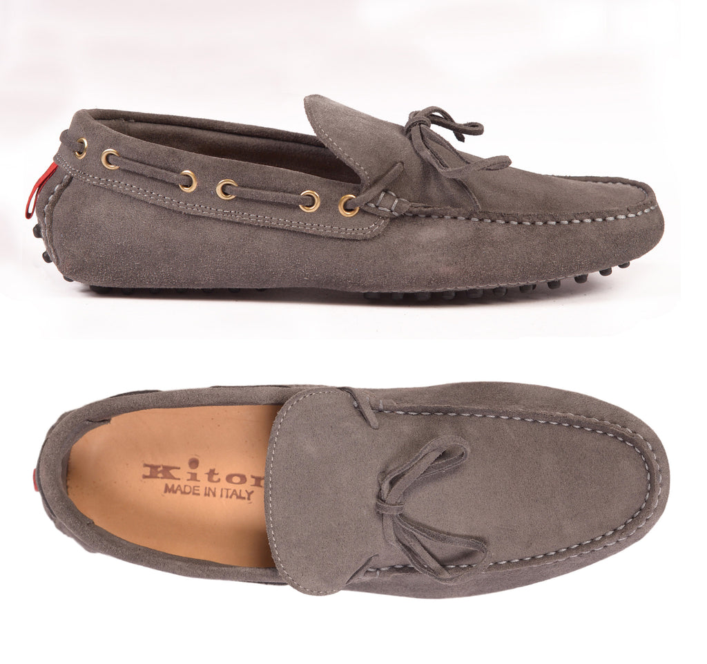 KITON NAPOLI Gray Suede Loafers Driving Car Shoes Moccasins 39 NEW US ...
