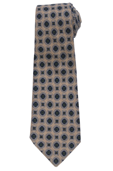 KITON Napoli Hand-Made Seven Fold Beige Circle Medallion Wool-Silk Tie ...