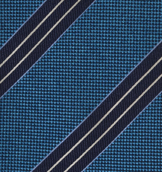 KITON Napoli Hand-Made Seven Fold Blue Narrow Striped Textured Silk Ti ...