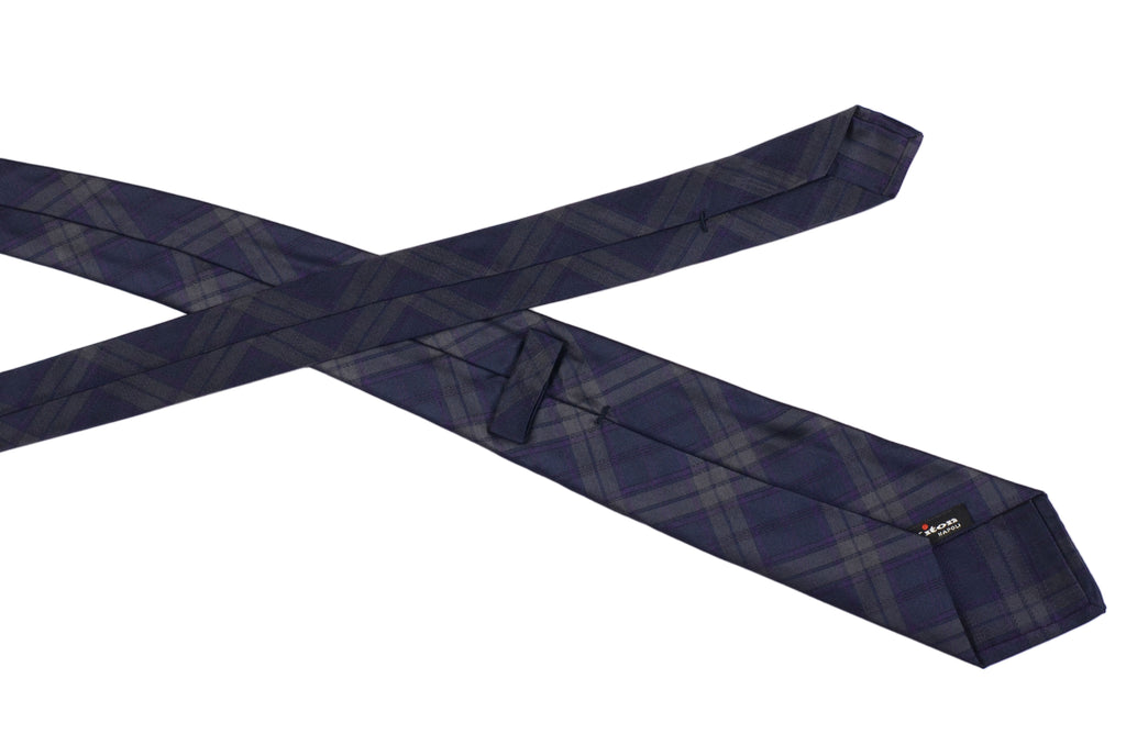 KITON Napoli Hand-Made Seven Fold Blue Silk Tartan Tie NEW – SARTORIALE