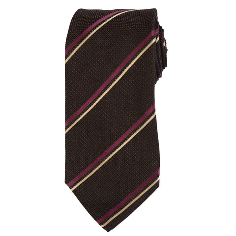 KITON Napoli Hand-Made Seven Fold Brown Striped Silk Tie NEW – SARTORIALE