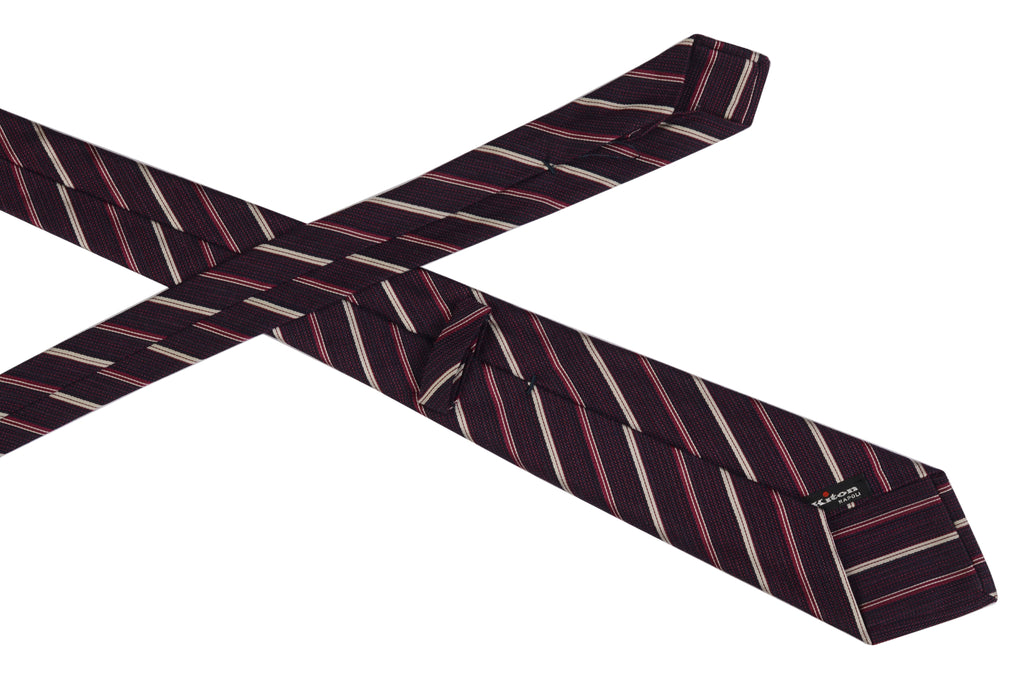 KITON Napoli Hand-Made Seven Fold Purple Pain Weave Striped Silk Tie N ...