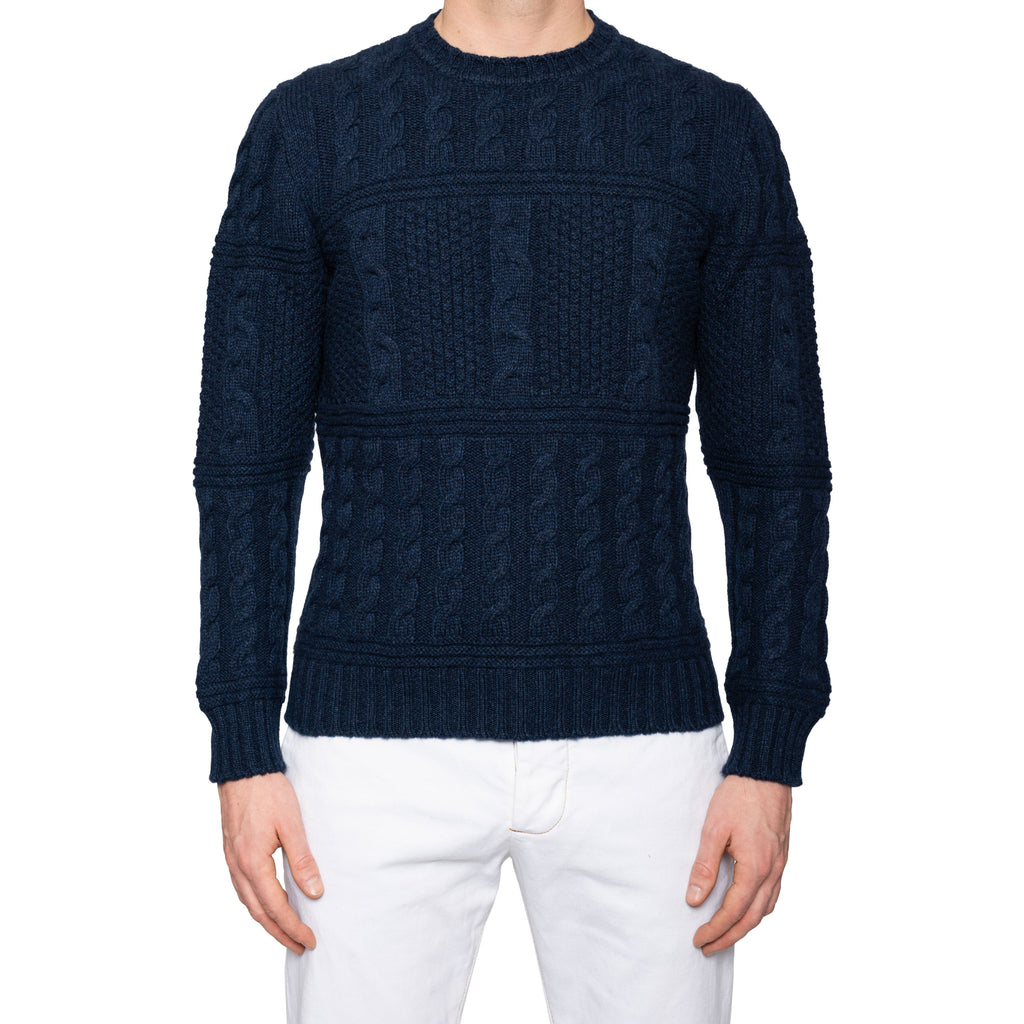 KITON Navy Blue Cashmere Cable Knit Chunky Crewneck Sweater 52 NEW US ...