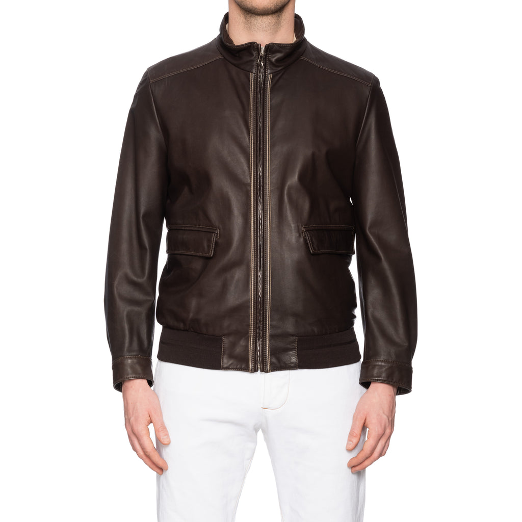 LATINI Finest Leather Sartoriale Brown Leather Bomber Jacket Blouson N ...