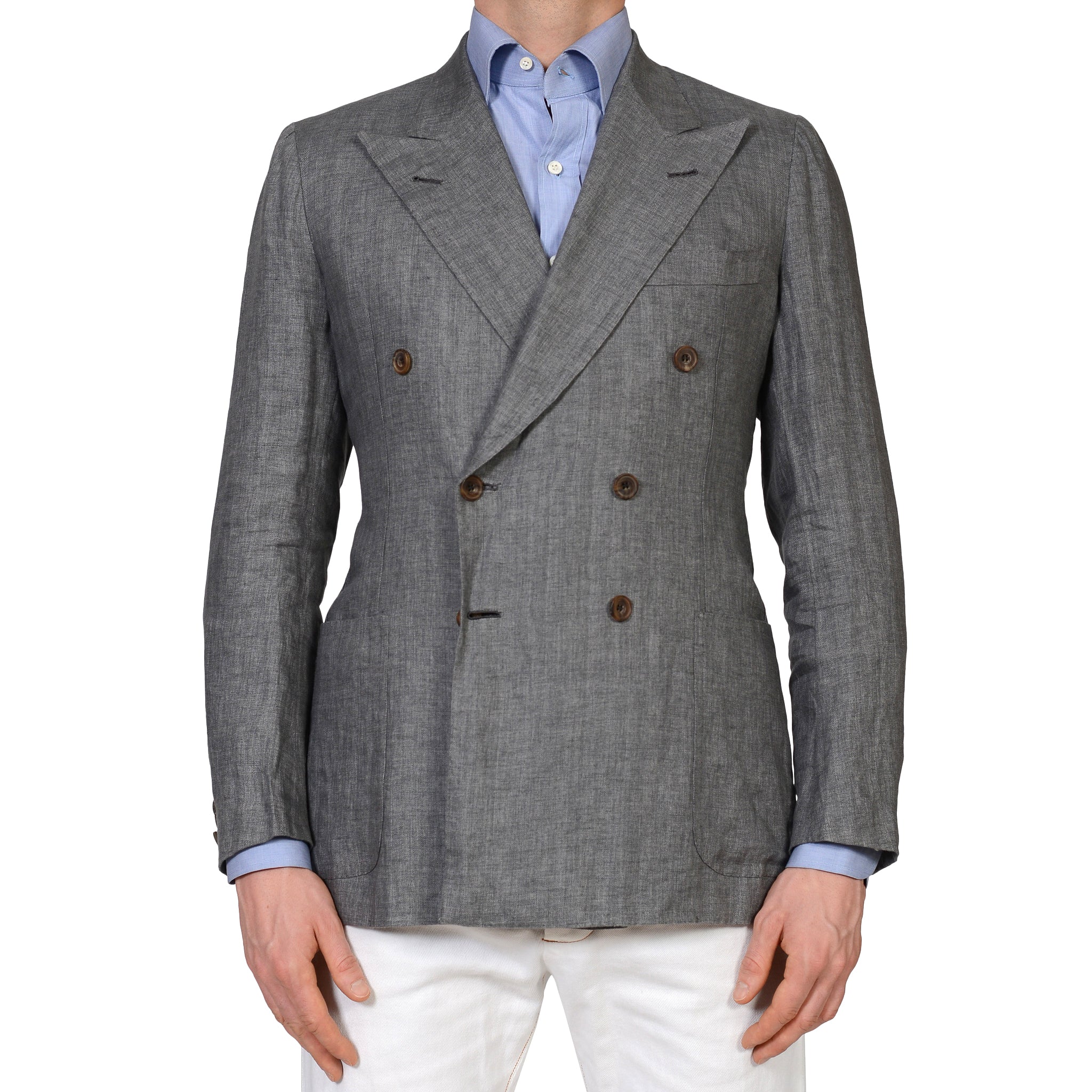 RUBINACCI Bespoke Gray Herringbone Linen Silk DB Blazer Jacket EU 50 U ...