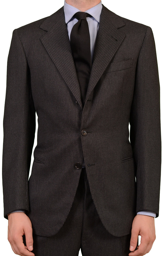 RUBINACCI LH Hand Made Bespoke Gray Striped Wool Business Suit EU 50 N ...