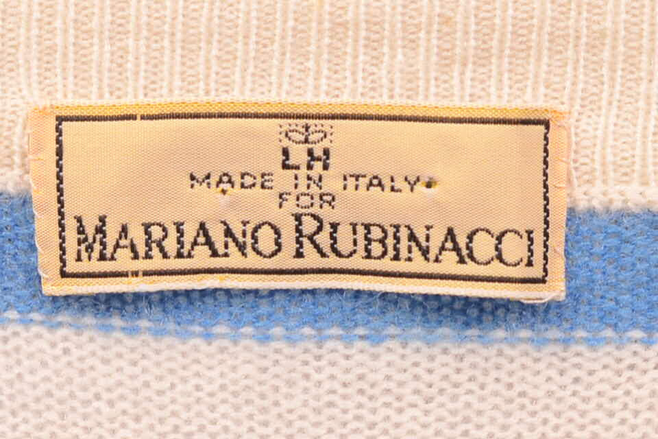 RUBINACCI Napoli White Striped Cashmere Ribbed High Neck Sweater 50 NE ...