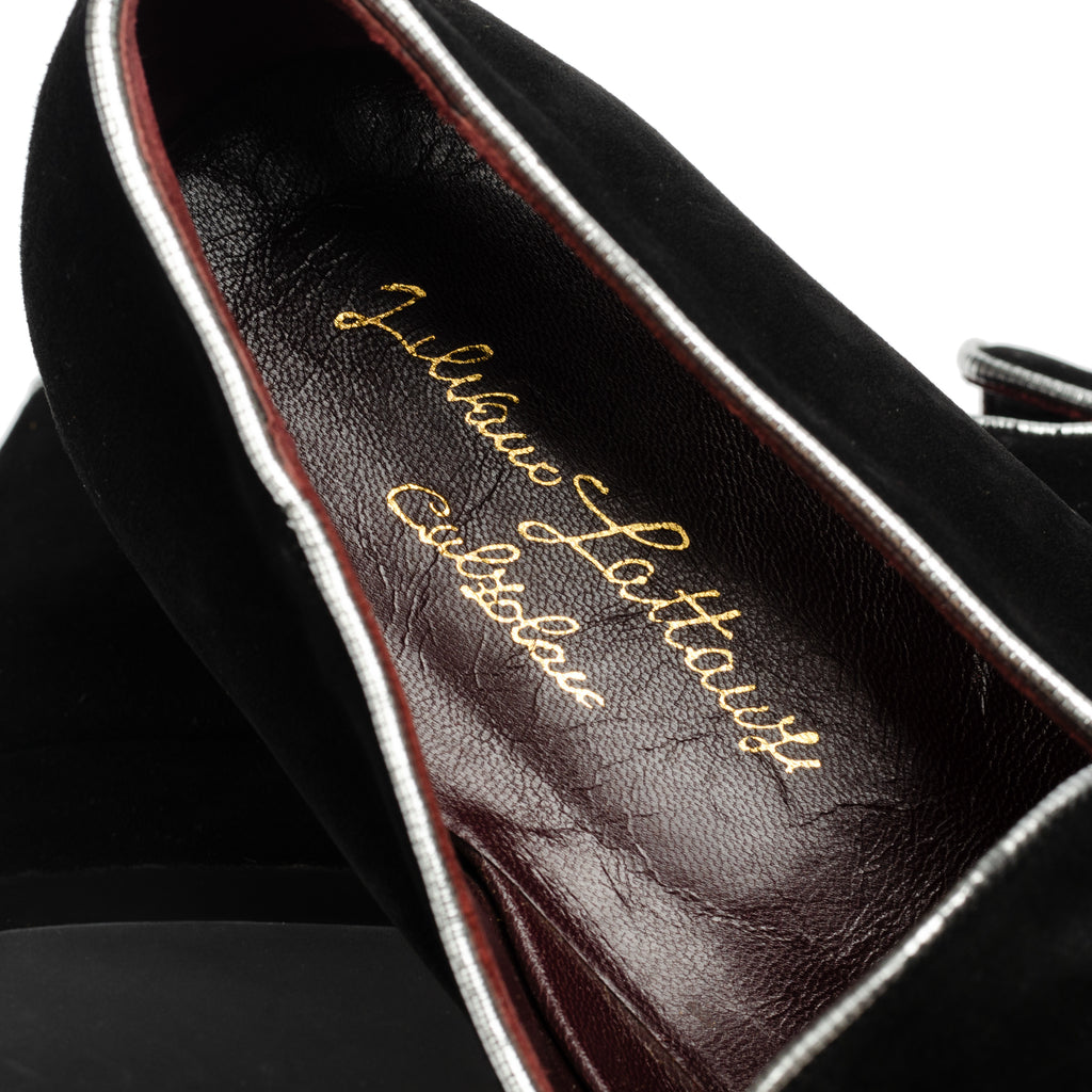 SILVANO LATTANZI Black Suede Strass Logo Crest Slipper Loafer Shoes NE ...