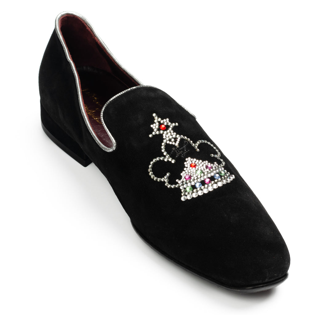 SILVANO LATTANZI Black Suede Strass Logo Crest Slipper Loafer Shoes NE ...
