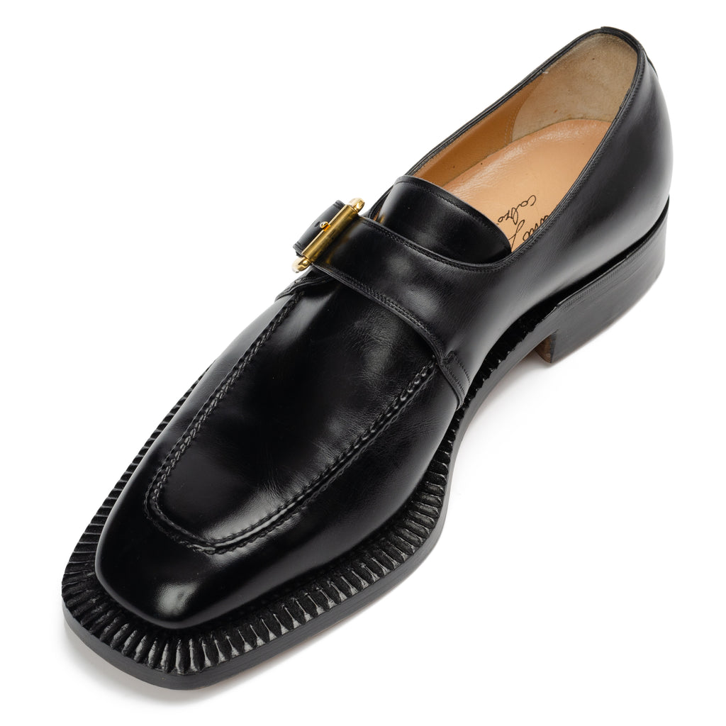 SILVANO LATTANZI Handmade Black Leather Single Monk Moc Toe Shoes NEW ...