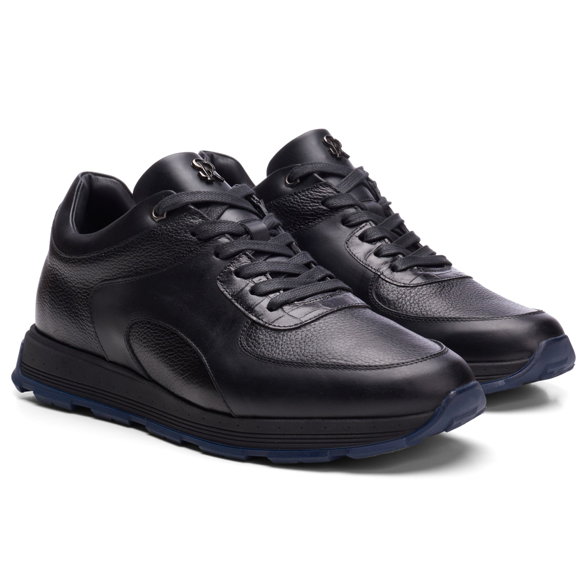 STEFANO RICCI Black Calfskin Leather Croco Trim Sneaker Shoes EU 41 US ...