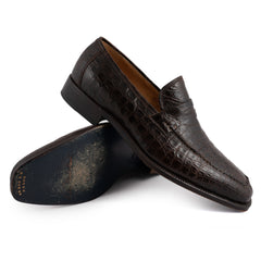 SUTOR MANTELLASSI Handmade Brown Crocodile Leather Penny Loafer Shoes ...