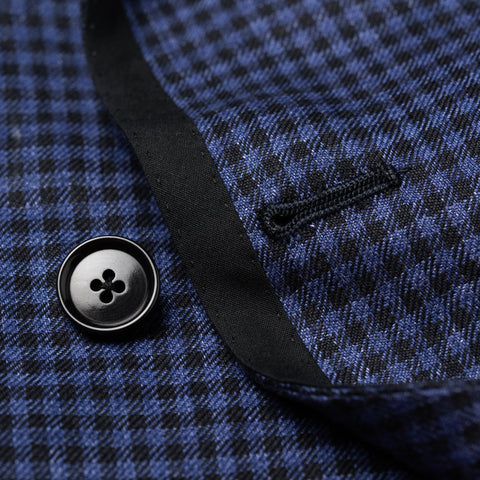 Sartoria PARTENOPEA Hand Made Blue Plaid Double Breasted Linen Jacket ...