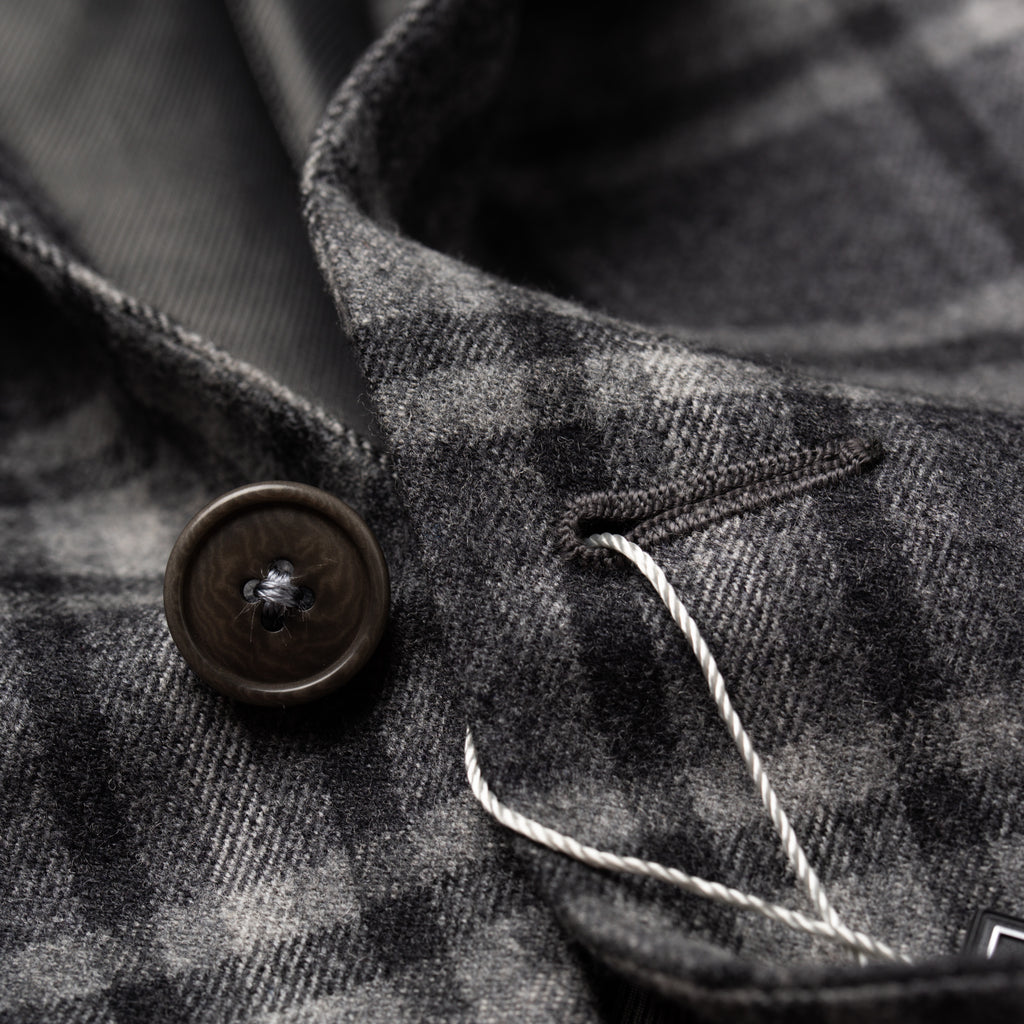Sartoria PARTENOPEA Hand Made Gray Plaid Wool Cashmere Flannel Jacket ...
