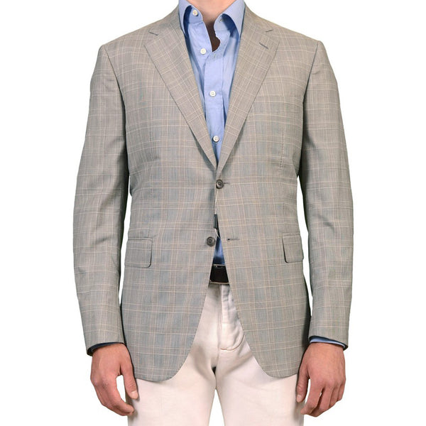 Sartoria PARTENOPEA Hand Made Gray Glen Plaid Wool-Silk Jacket EU 54 N ...