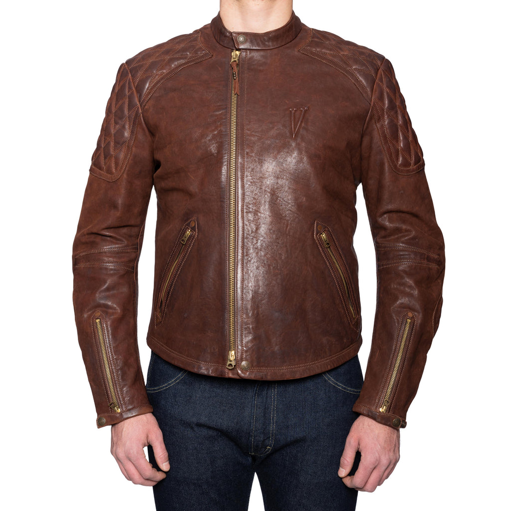 THEDI LEATHERS X LEGENDARY Brown Cafe Racer Leather Biker Jacket NEW S ...