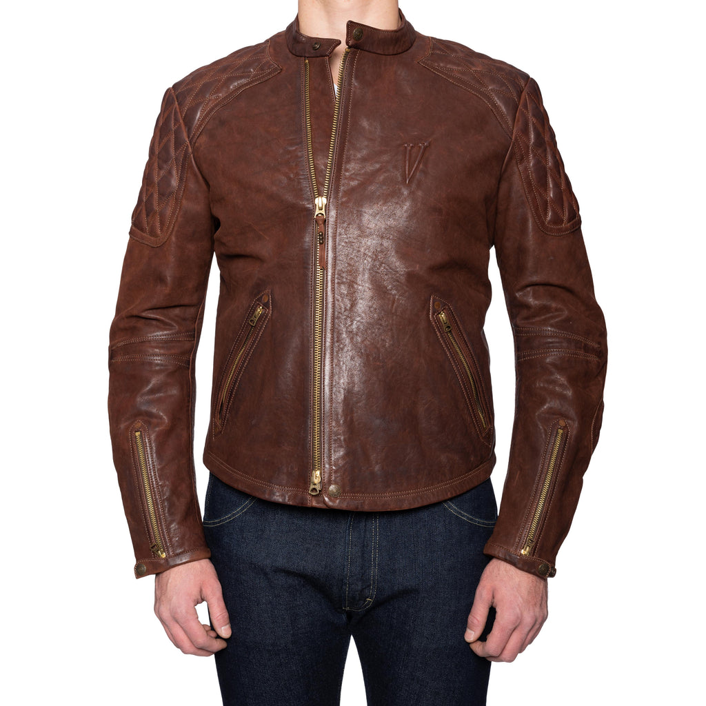 THEDI LEATHERS X LEGENDARY Brown Cafe Racer Leather Biker Jacket NEW S ...