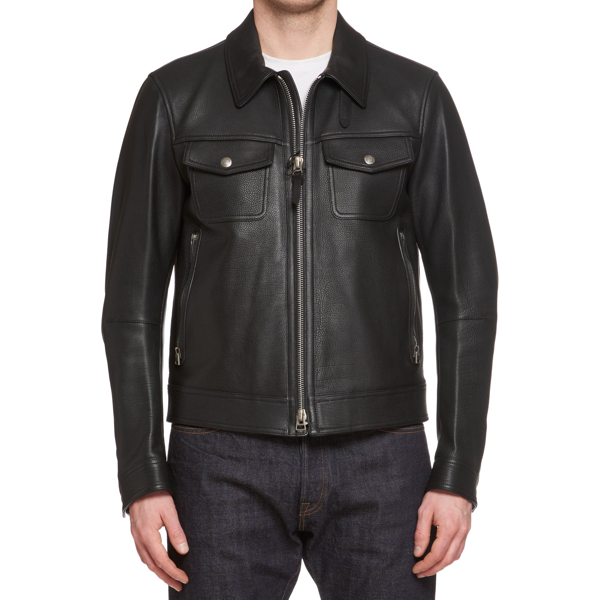 TOM FORD Black Grain Calf Leather Western Jacket NEW – SARTORIALE