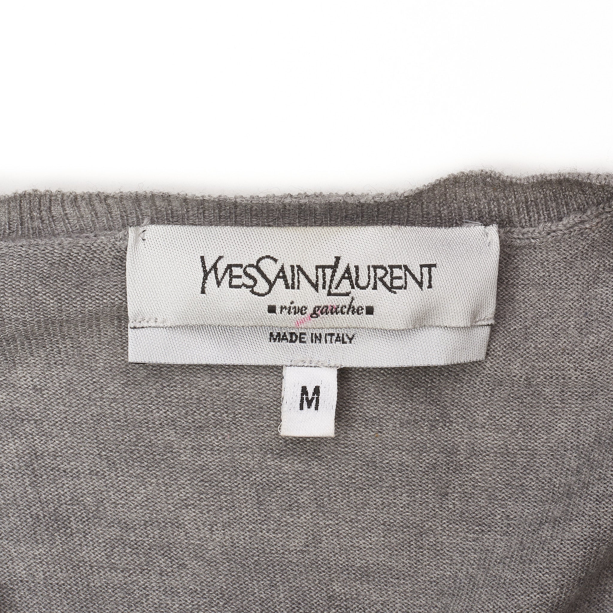 YVES SAINT LAURENT Solid Gray Cotton V-Neck Sweater EU 50 US M