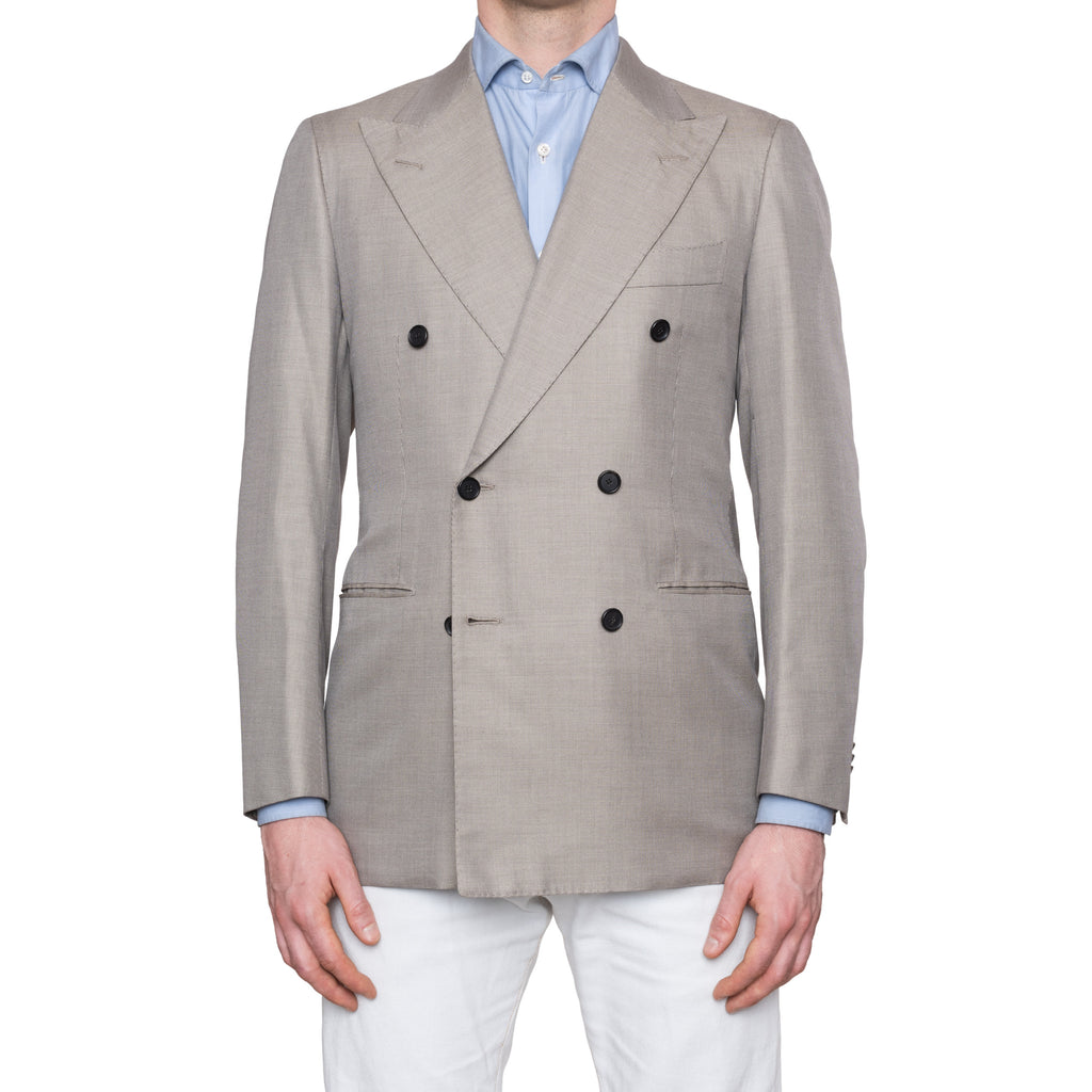 CESARE ATTOLINI Napoli Gray Cotton Silk Double Breasted Blazer Jacket ...