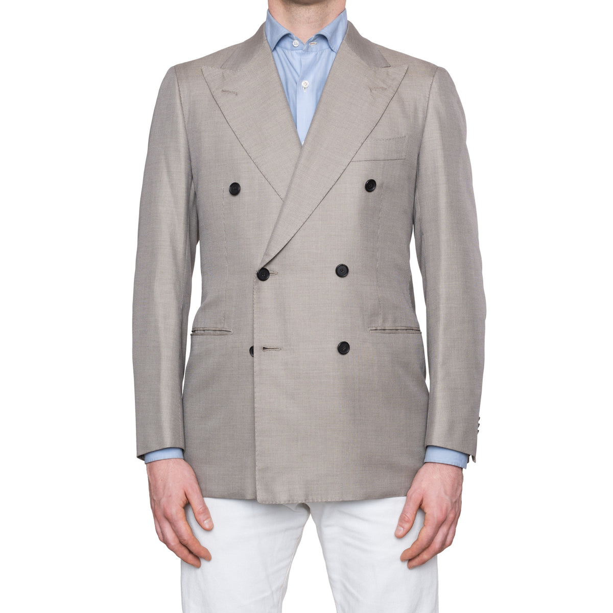 CESARE ATTOLINI Napoli Gray Cotton Silk Double Breasted Blazer Jacket ...