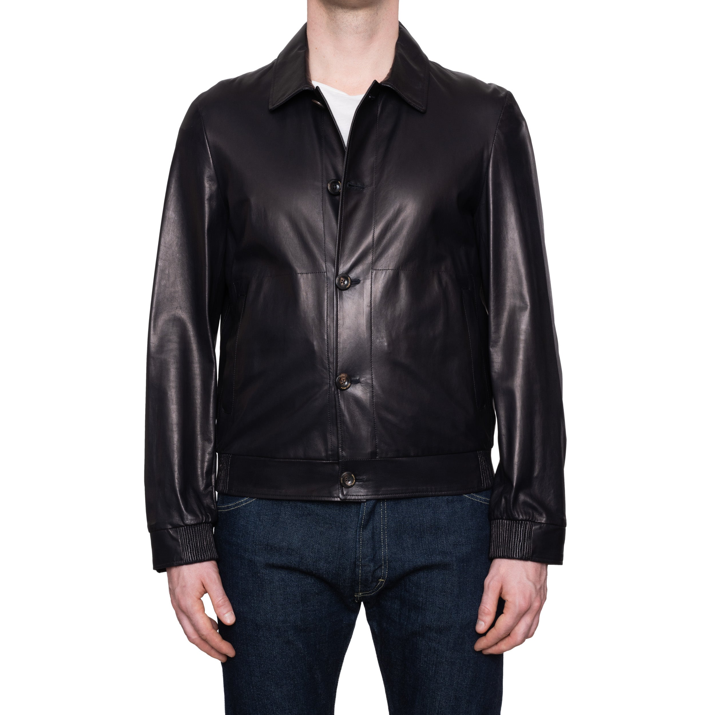 CESARE ATTOLINI Black Lambskin Leather A1 Aviator Flight Jacket 50 NEW ...