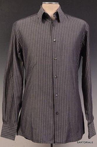 DOLCE & GABBANA Gray Striped Cotton Shirt US 15.5 NEW EU 39 Slim Fit ...