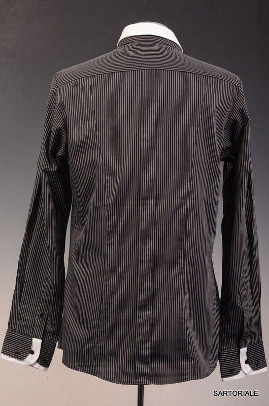 Les Hommes Black Striped Cotton Dress Shirt US S NEW EU 48 Slim Fit ...