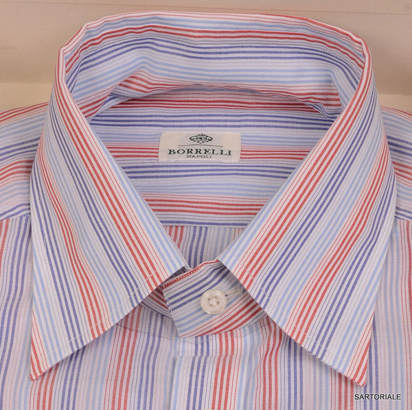 LUIGI BORRELLI Napoli Multi-Color Striped Cotton Dress Shirt US 15.5 N ...