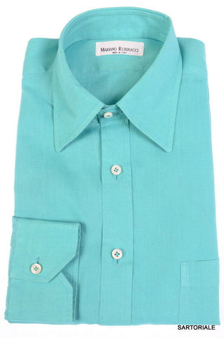 RUBINACCI Napoli Hand Made Solid Blue Cotton F Cuff Dress Shirt 39 NEW ...