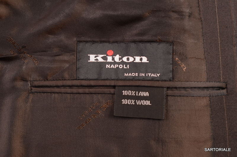 KITON Napoli Hand Made Brown Striped DB Super 180's Wool Suit EU 54 NE ...