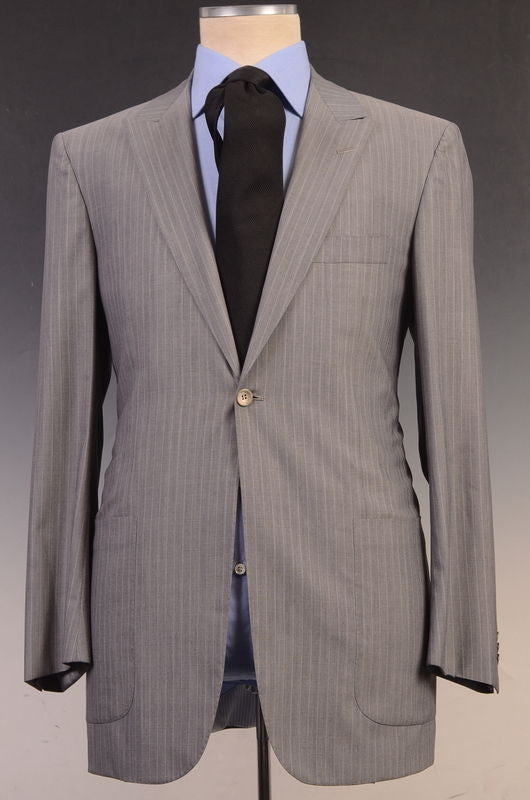 KITON Napoli Hand Made Gray Striped 1 Button Peak Lapel Suit 52 L NEW ...