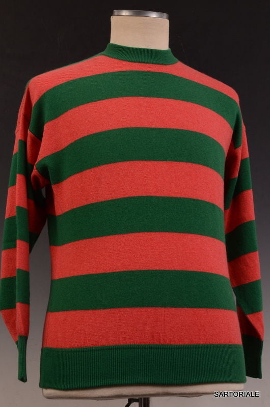 RUBINACCI Napoli Green-Red Striped Cashmere Crewneck Ribbed Sweater NE ...