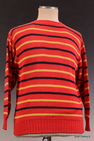 RUBINACCI Napoli Green-Red Striped Cashmere Crewneck Ribbed Sweater NE ...