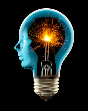 a human head as an electric bulb