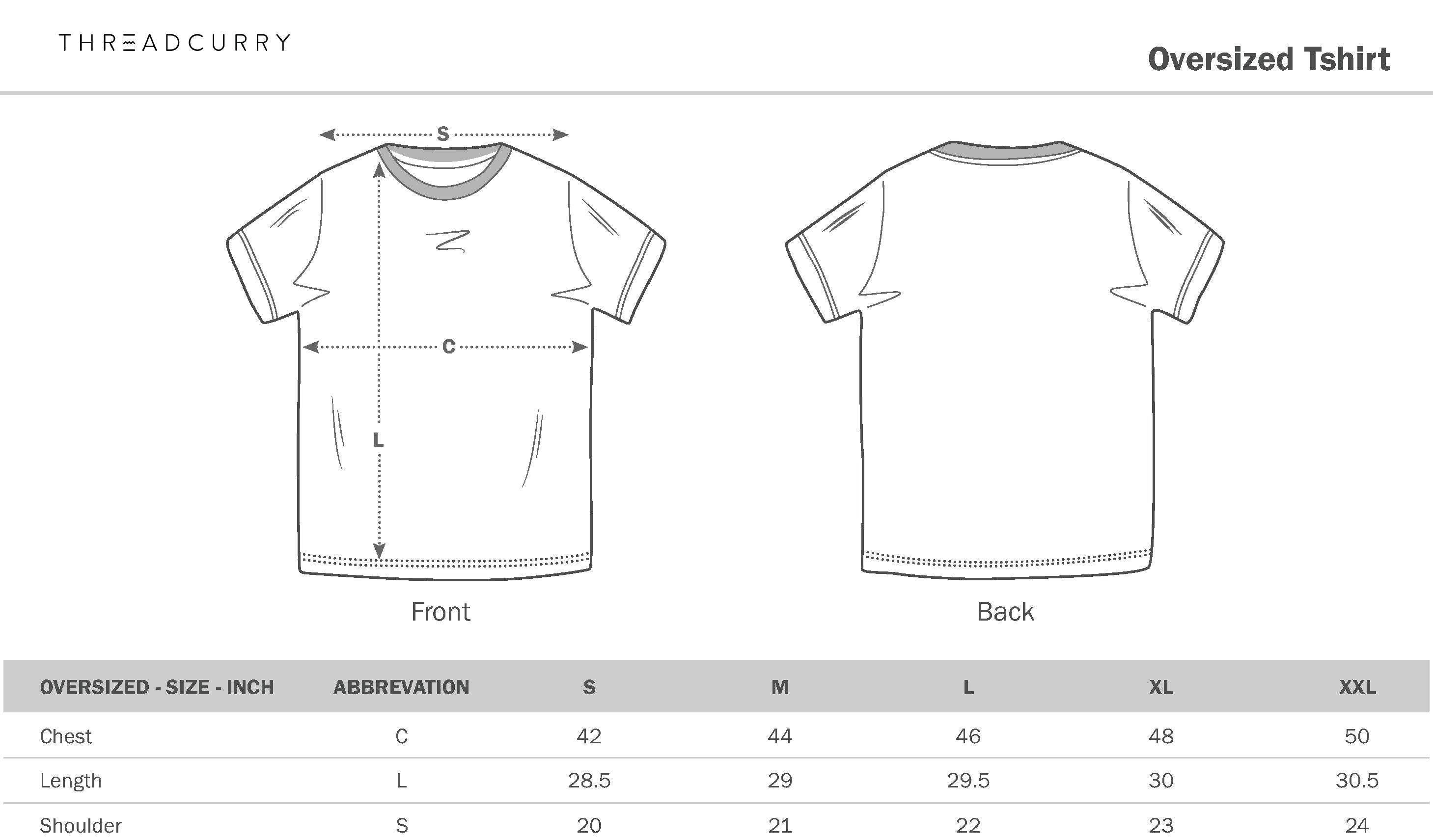 THREADCURRY T-shirt Size Chart
