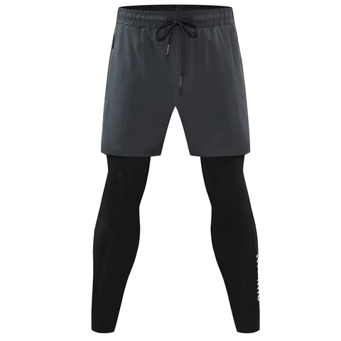 Hybrid Workout Gear: Men’s Performance Shorts and Tights.