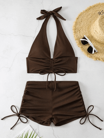 Stylish Solid Color Ribbed Swimsuit for Women - Beachwear.