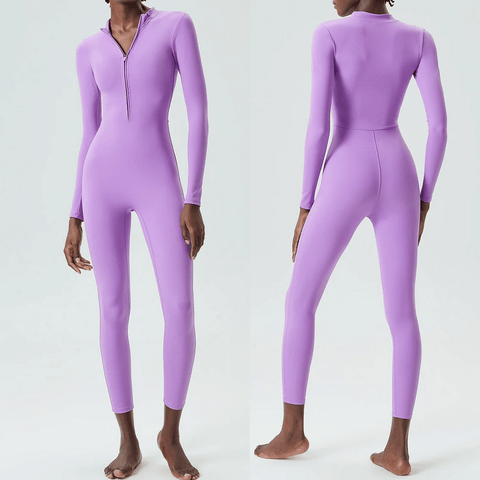 Sleek Zip-Front &nbsp;Fitness Jumpsuit for Active Wear.