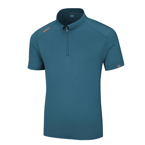 Men's Zip Polyester Polo Shirt With Short Sleeves.