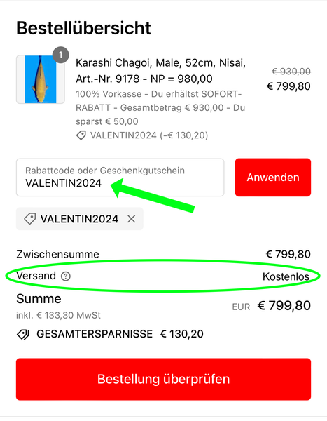 Checkout Valentins Aktion