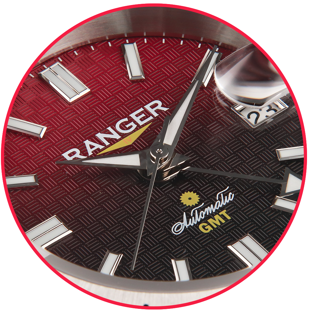 Wancher Watch Ranger IV AKA FUJI Automatic GMT Watch Seiko NH34 Movement Textured Dial Gradient Red & Black Automatic Watch 